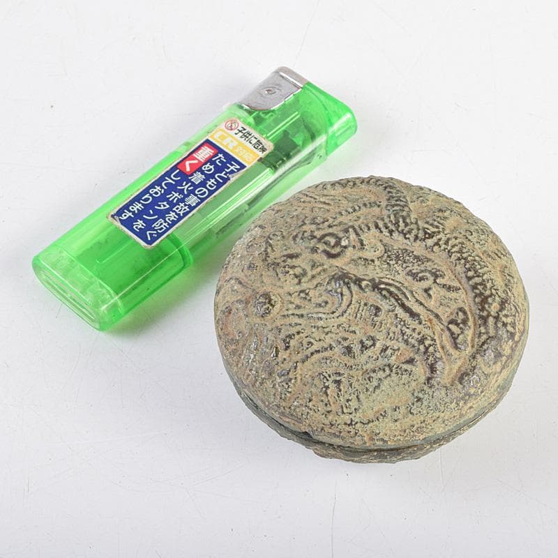 中国　明時代　青銅　龍模様　香合　時代箱付　V　R9348