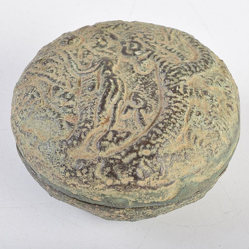 中国　明時代　青銅　龍模様　香合　時代箱付　V　R9348