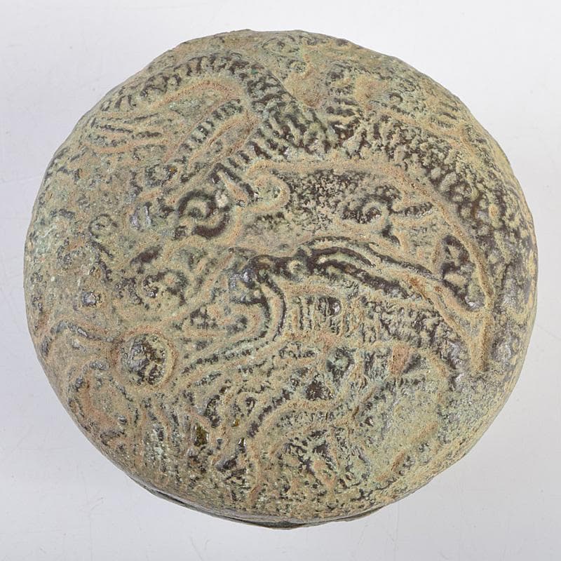 中国　明時代　青銅　龍模様　香合　時代箱付　V　R9348