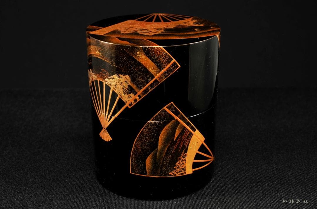 【うめこま】道場宗廣 扇面蒔絵 時代 中次 内梨子地 共箱