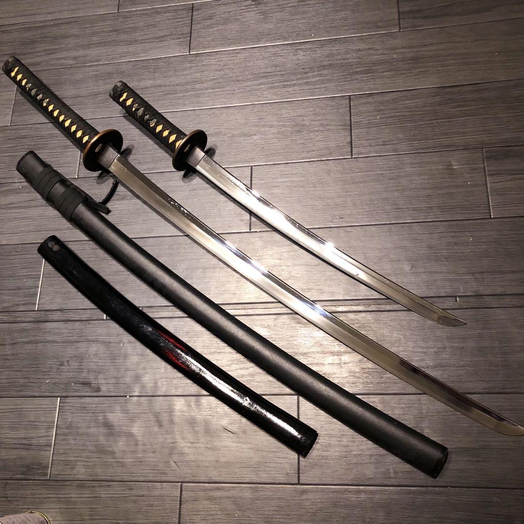 高級模造刀　高級居合刀　太刀　大小セット　本研波刃　亜鉛合金　地肌