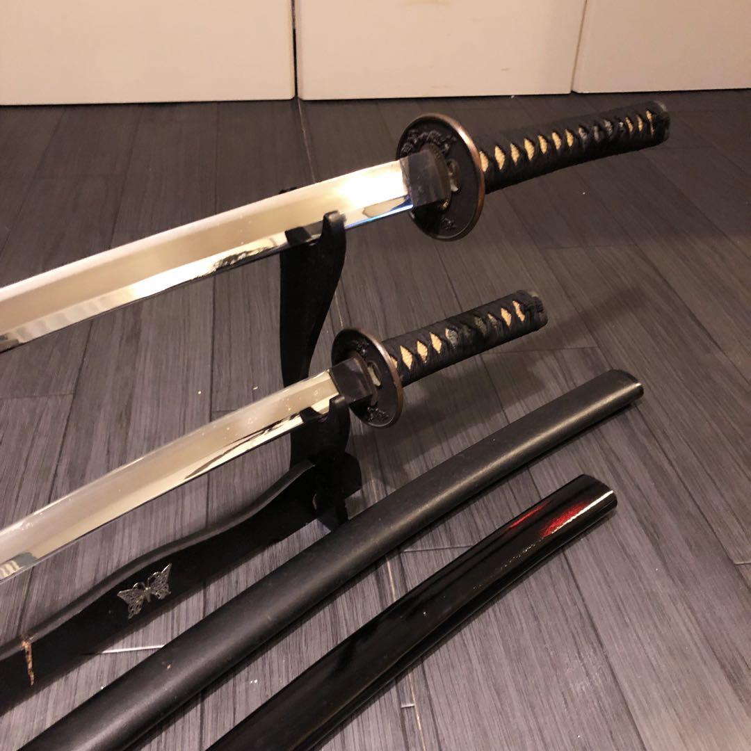 高級模造刀　高級居合刀　太刀　大小セット　本研波刃　亜鉛合金　地肌