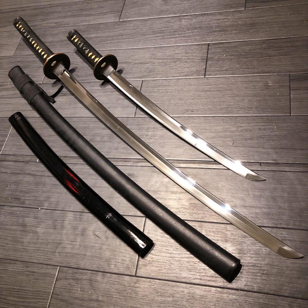 高級模造刀　高級居合刀　太刀　大小セット　本研波刃　亜鉛合金　地肌