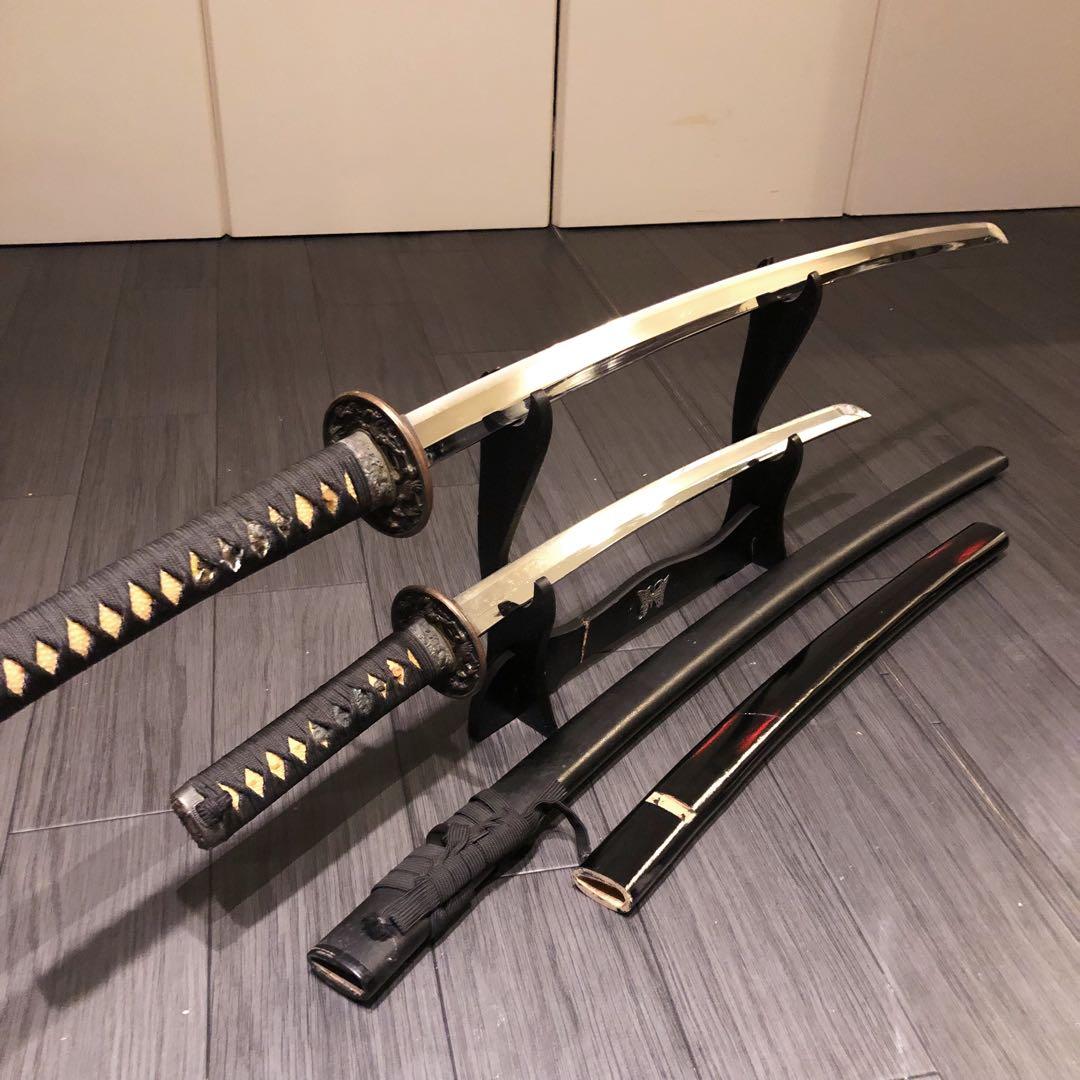 高級模造刀　高級居合刀　太刀　大小セット　本研波刃　亜鉛合金　地肌