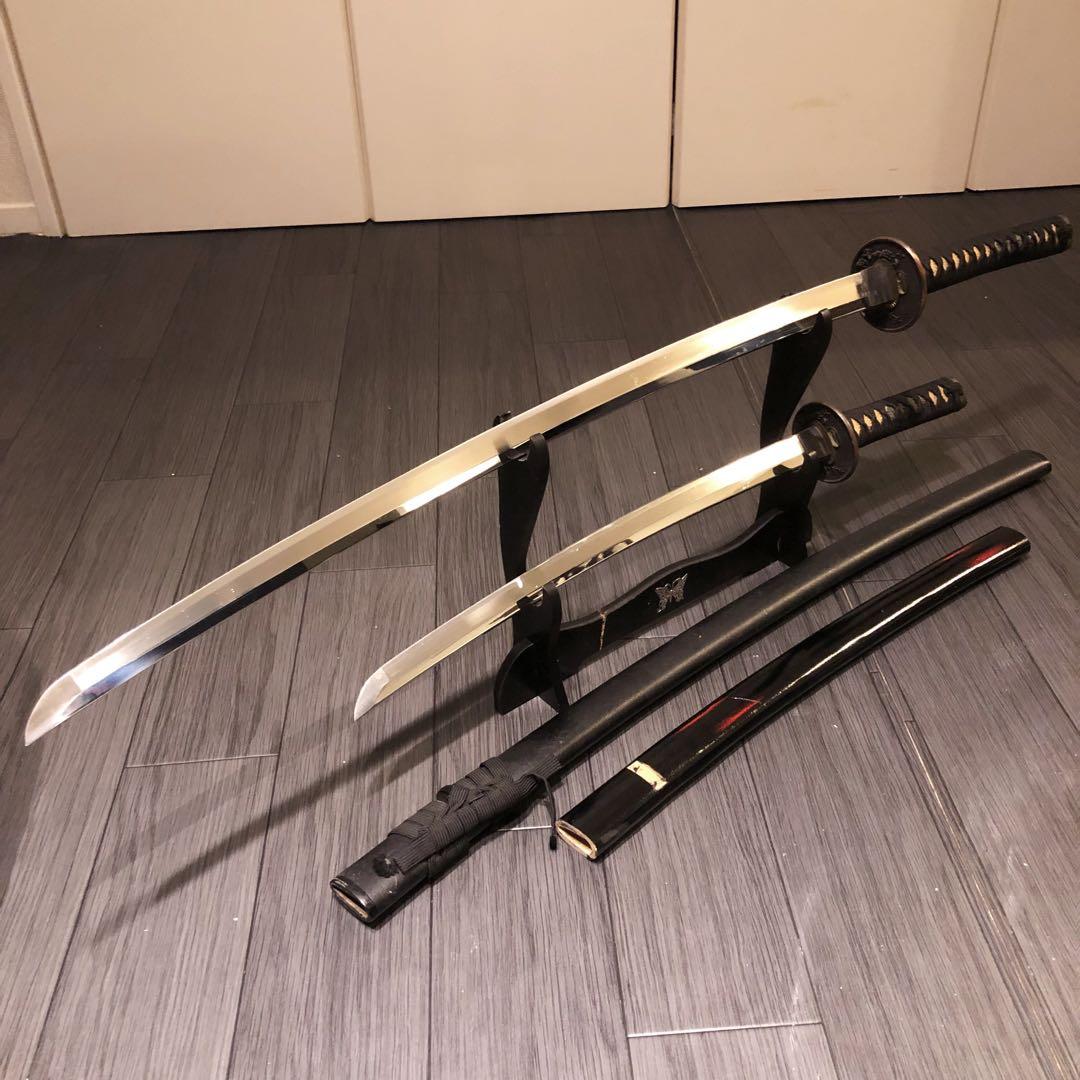 高級模造刀　高級居合刀　太刀　大小セット　本研波刃　亜鉛合金　地肌