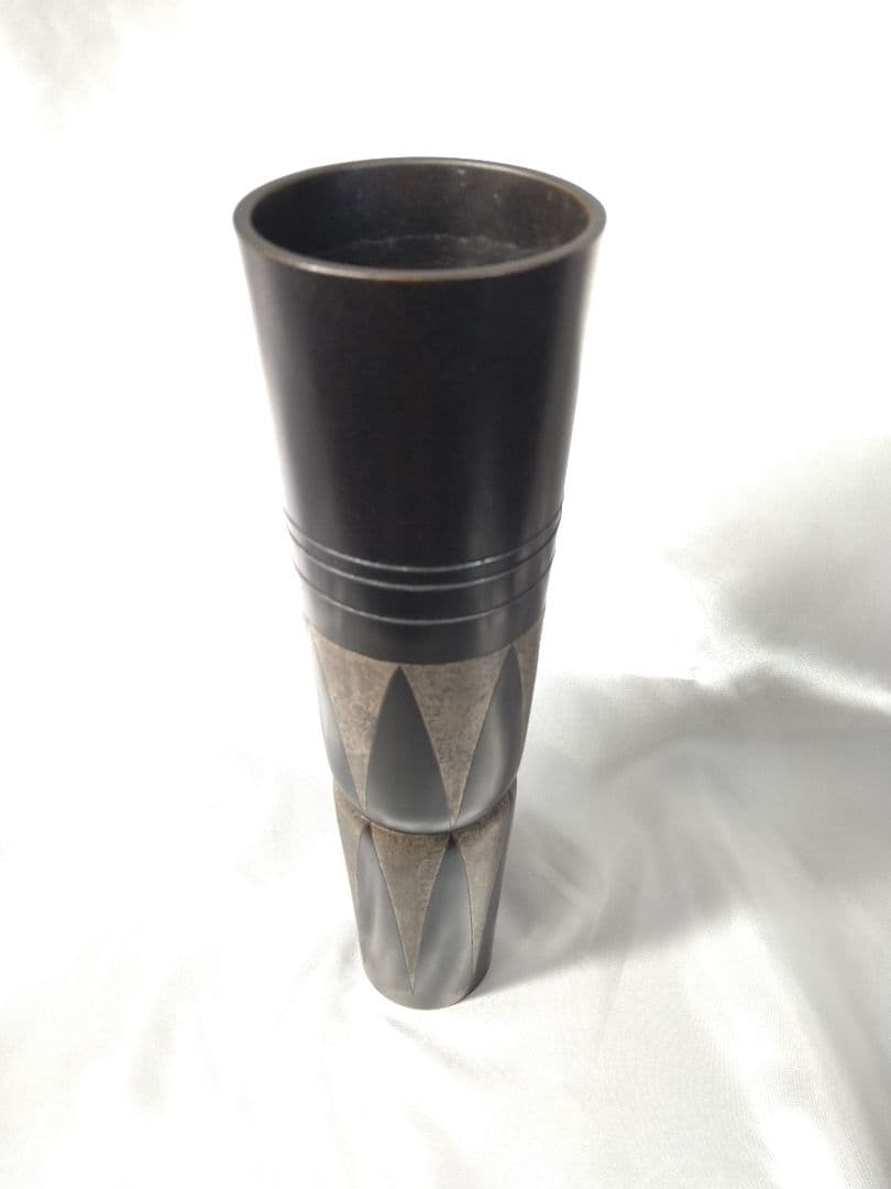 人間国宝 金森栄一 銅器 鋳造象嵌 花瓶 花器 花入