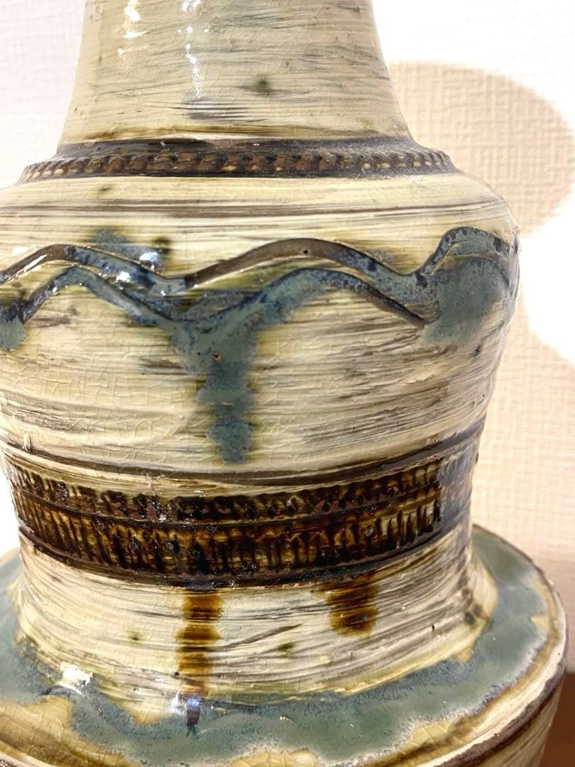 小橋川源慶作 やちむん 壺屋焼花瓶 嘉瓶（ゆしびん）高さ約３４センチ