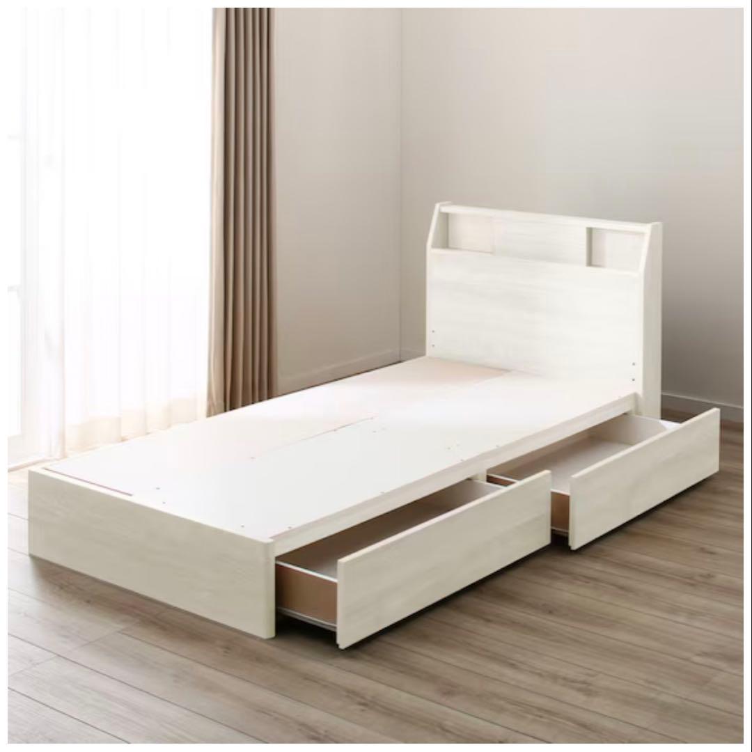 シングルベッドフレーム(アザン3 浅型/WW) LED照明付き