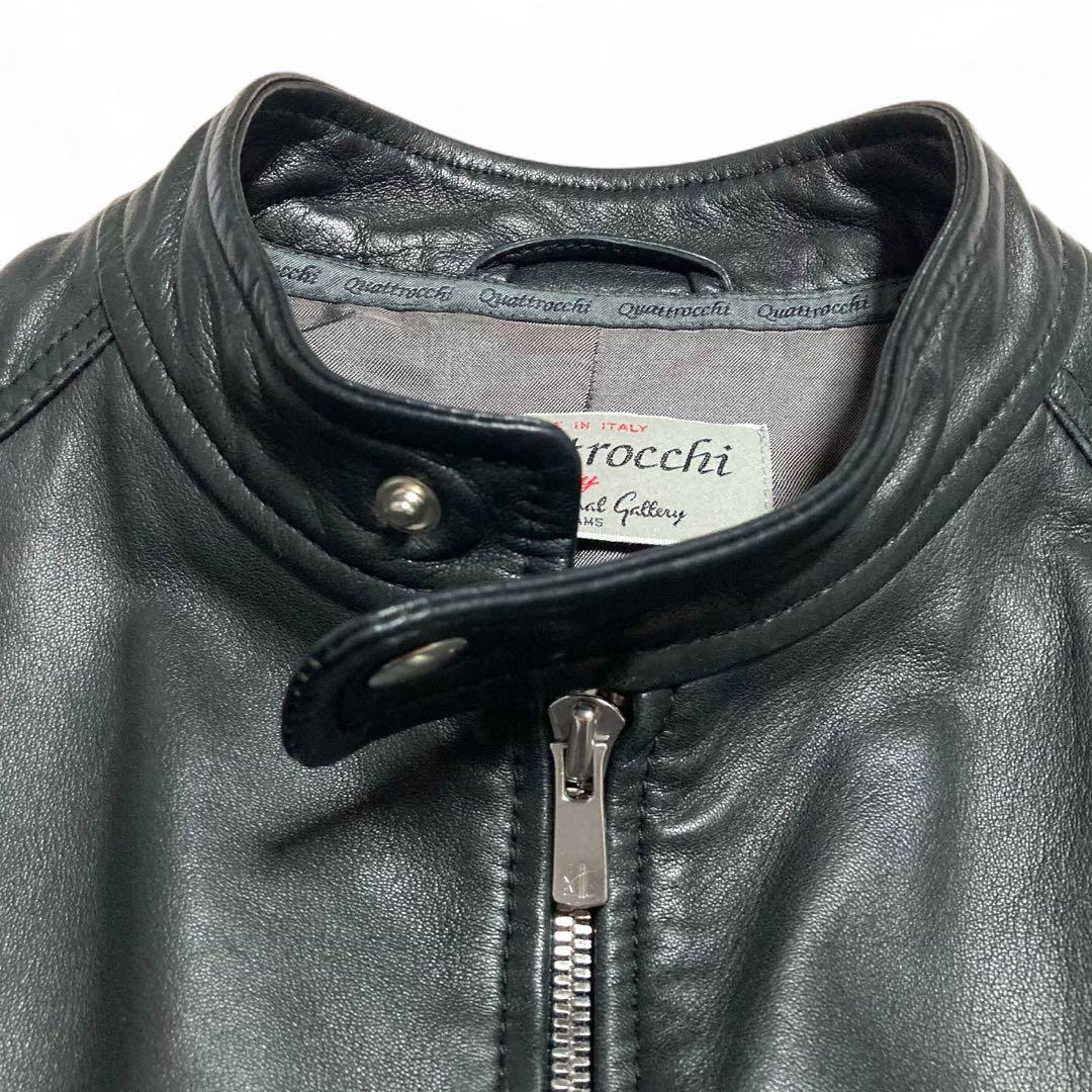 美品★クアトロッキ ビームス ラムレザー シングルライダース ダブルジップ 黒