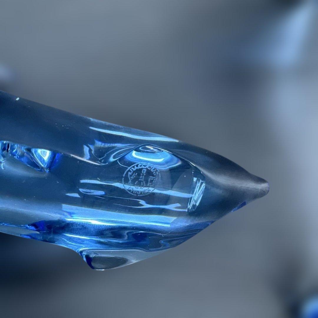 Baccarat 青色ガラス製イルカの彫刻
