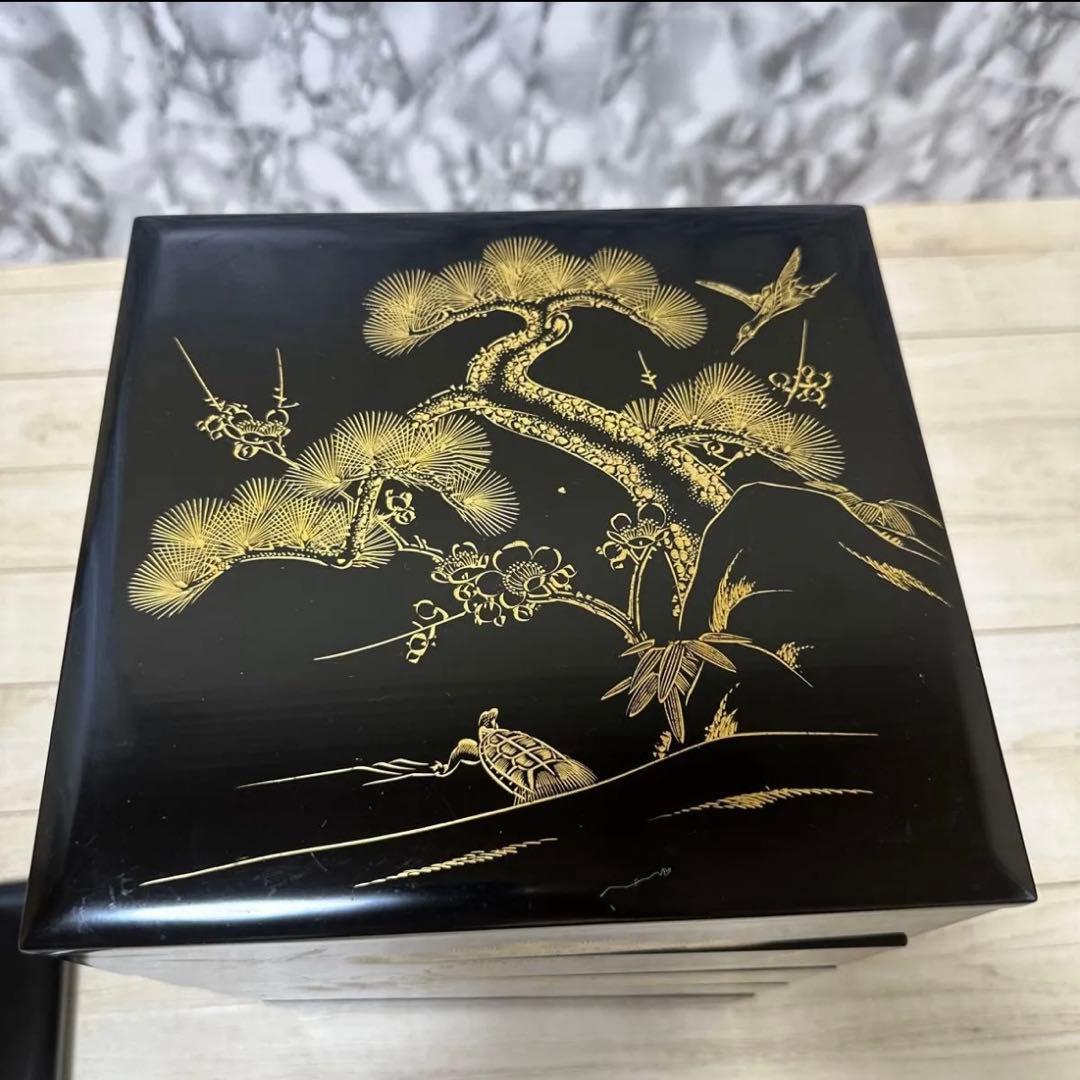 美術品アンティークコレクション 工芸品 輪島塗重箱五段重 重箱 沈金蒔絵 木箱入