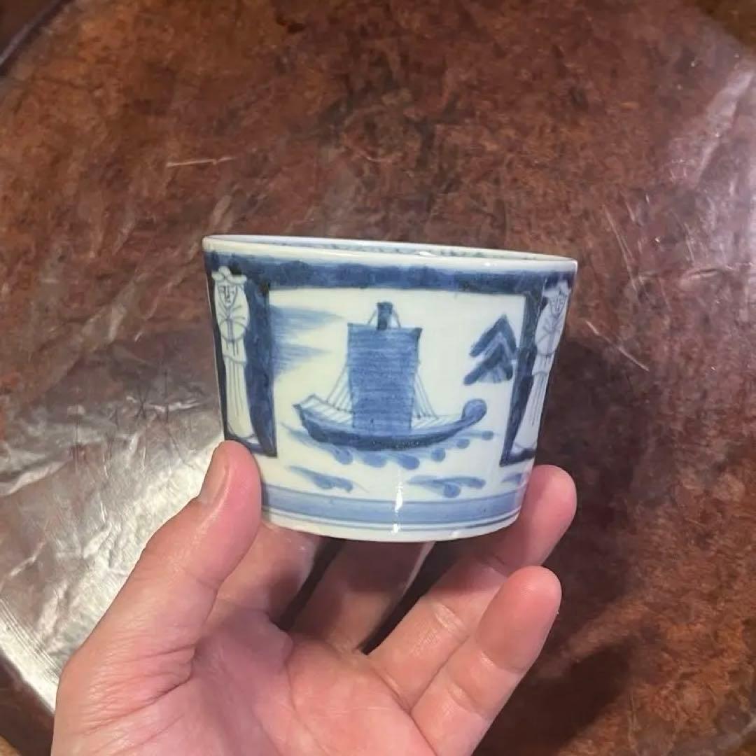 古伊万里　蕎麦猪口　異国人　帆船　そば猪口　人文　ラッタン　南蛮人