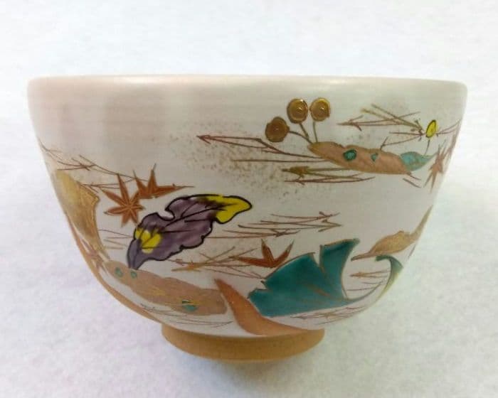 茶道具 茶碗 白釉 吹寄 平安 小野山 照雲 京焼 清水焼 錦秋