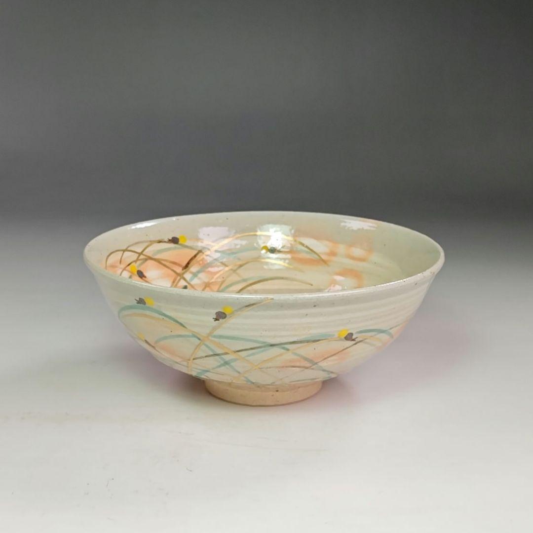 イ882 茶碗『橋本美峰造』『色絵　蛍　ホタル　平茶碗　共箱』茶道具　抹茶碗