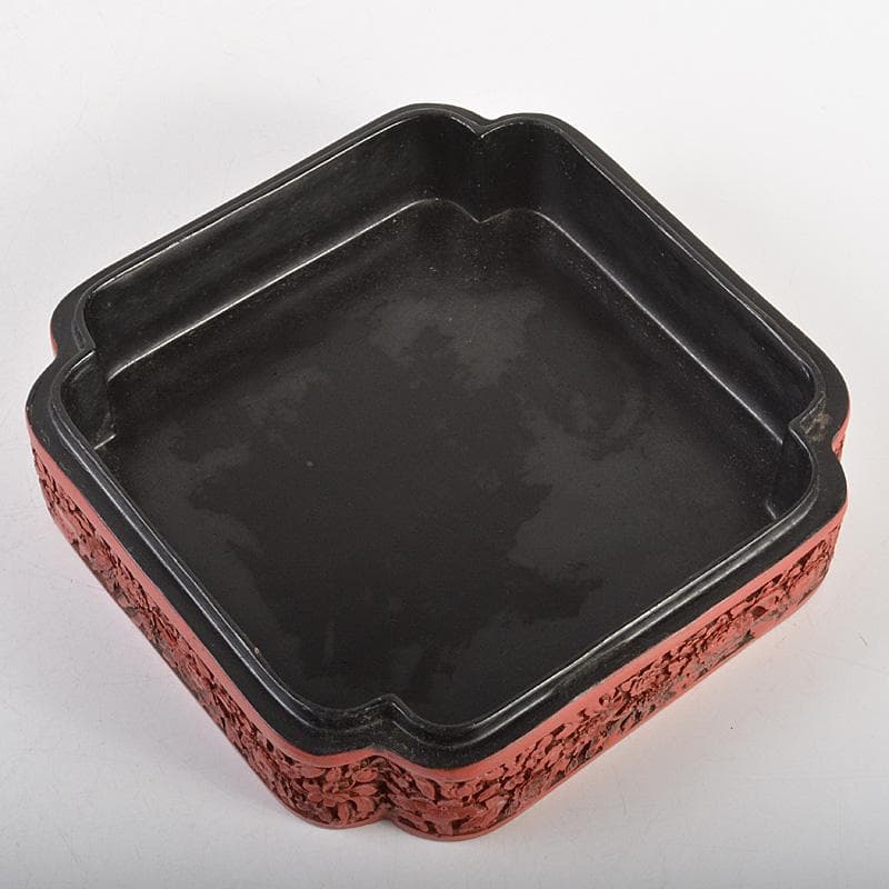 りか　中国　堆朱風　山水人物文　四方箱　蓋物　V　6477