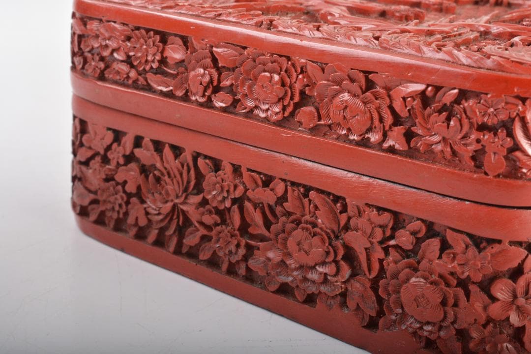 りか　中国　堆朱風　山水人物文　四方箱　蓋物　V　6477