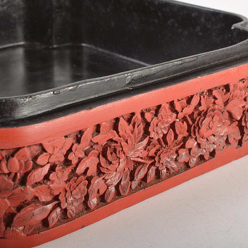 りか　中国　堆朱風　山水人物文　四方箱　蓋物　V　6477