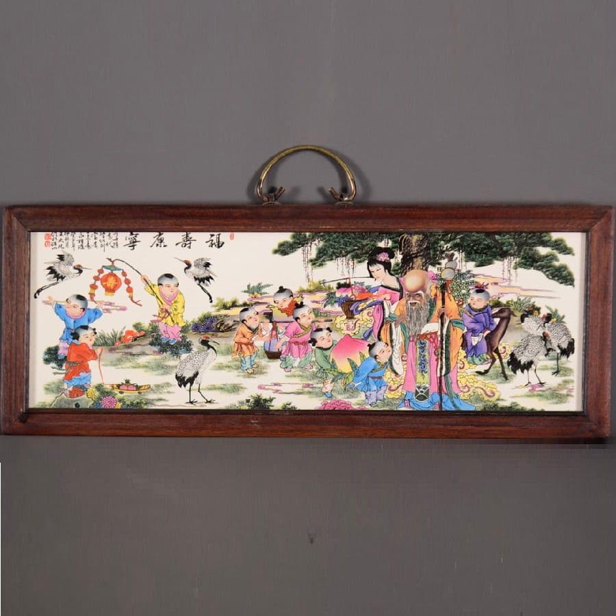 景徳鎮 陶板画 福寿康寧 掛け屏 応接間玄関 茶室 装飾品 工芸品 置物