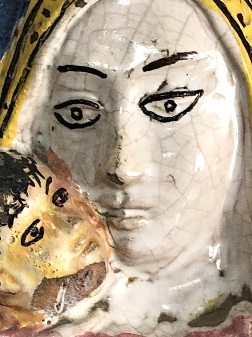 【 聖マリア母子像　東方正教 】　イコン陶板レリーフ 　骨董