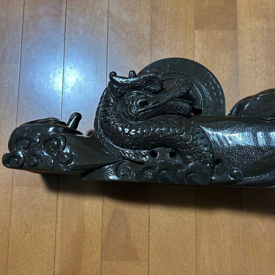 木彫 一刀彫 縁起物 墨壺 龍・鶴・亀