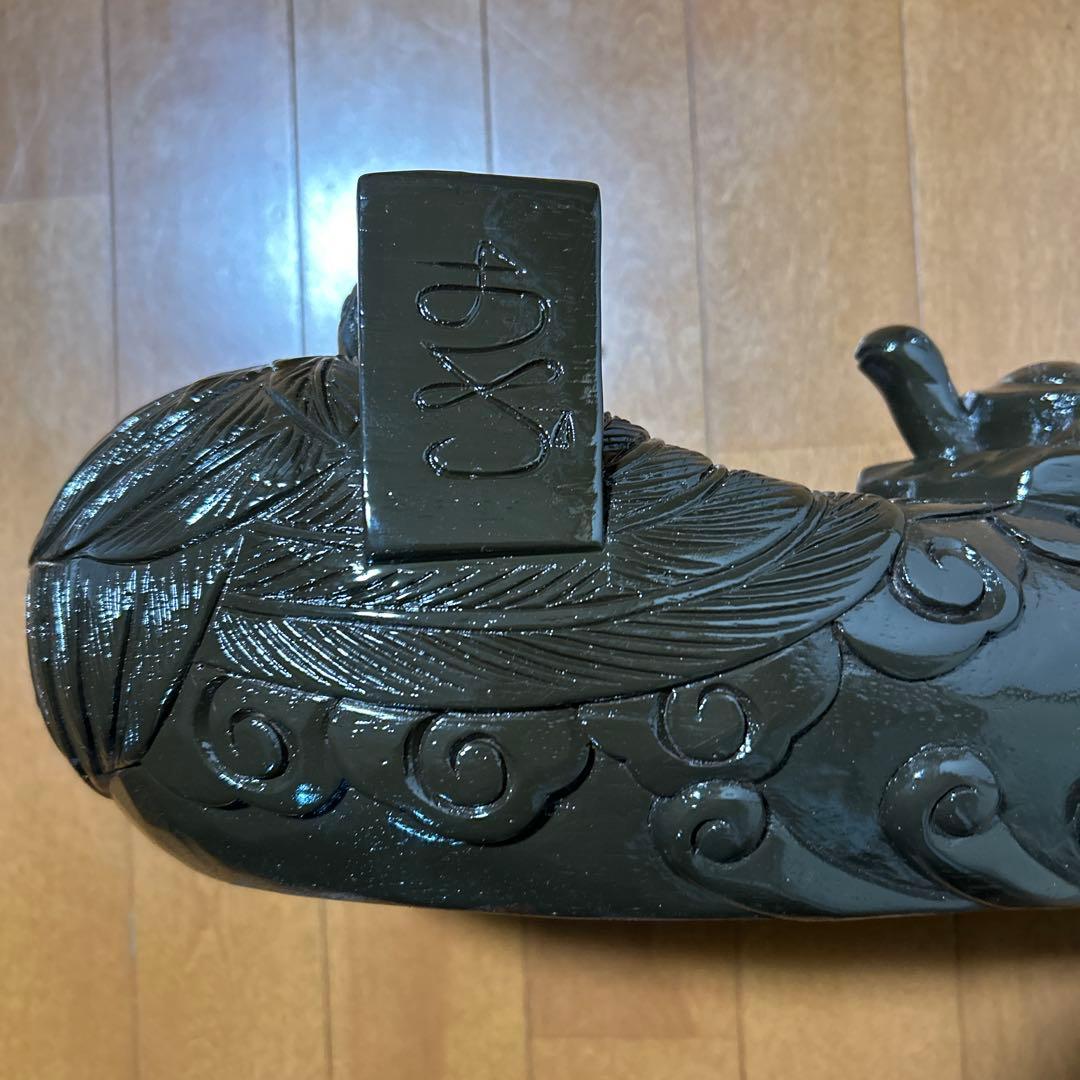 木彫 一刀彫 縁起物 墨壺 龍・鶴・亀