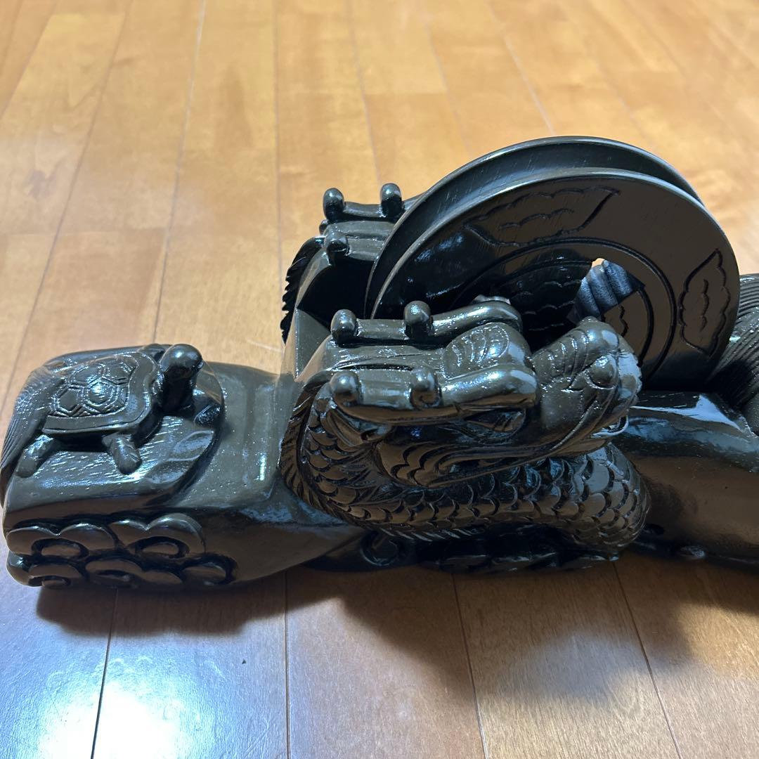 木彫 一刀彫 縁起物 墨壺 龍・鶴・亀