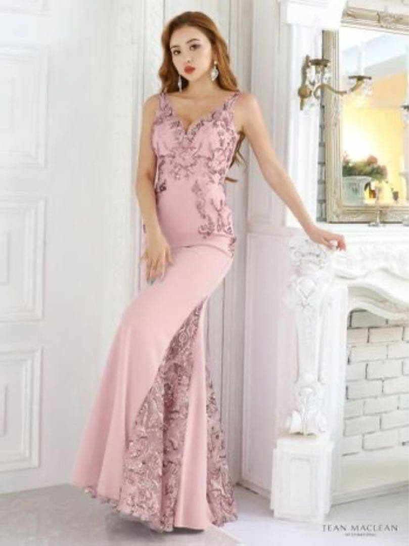 JEAN MACLEAN ジャンマクレーピンク刺繍マーメイド ロングドレス