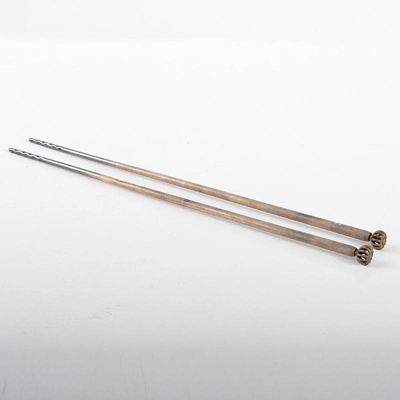 m 茶道具　竹影堂　栄真造　南鐐　菊頭透火箸　共箱　C　6044