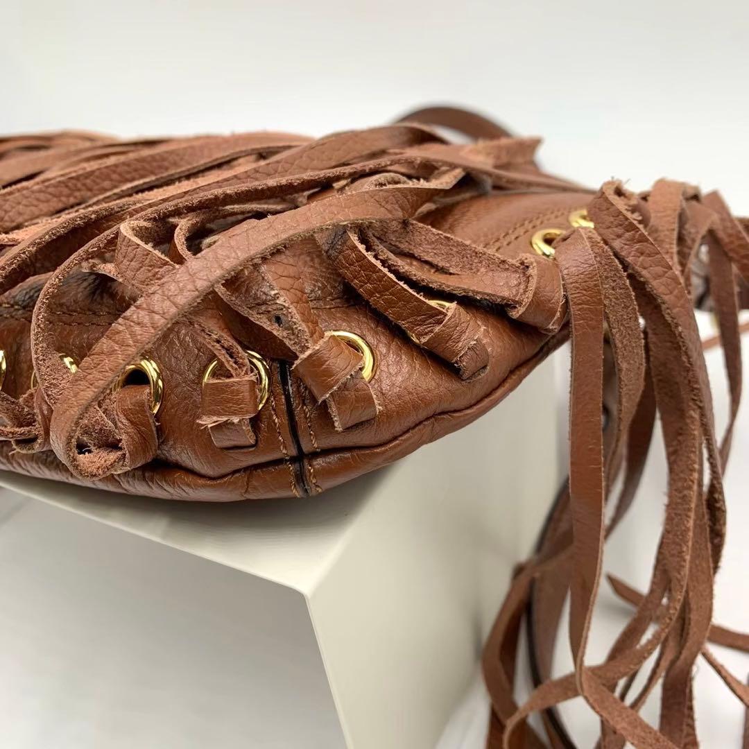 【極美品】LRL ローレンラルフローレン レザー ショルダーバッグ フリンジ