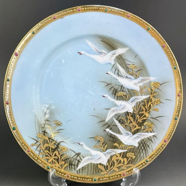 オールドニッポン 志水禄之助商店 21.9㎝ 白鳥 ガチョウ プレート 皿