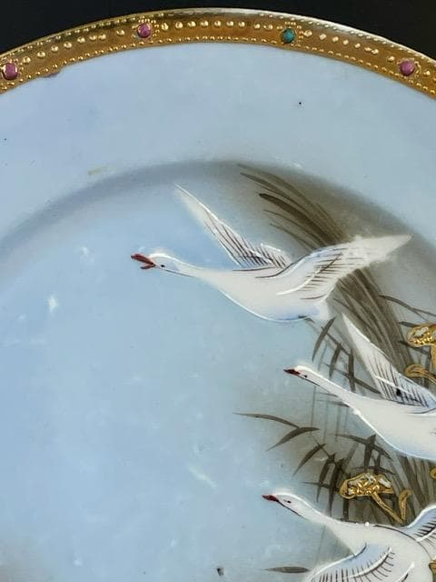 オールドニッポン 志水禄之助商店 21.9㎝ 白鳥 ガチョウ プレート 皿