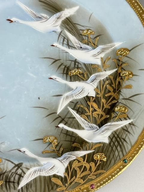 オールドニッポン 志水禄之助商店 21.9㎝ 白鳥 ガチョウ プレート 皿