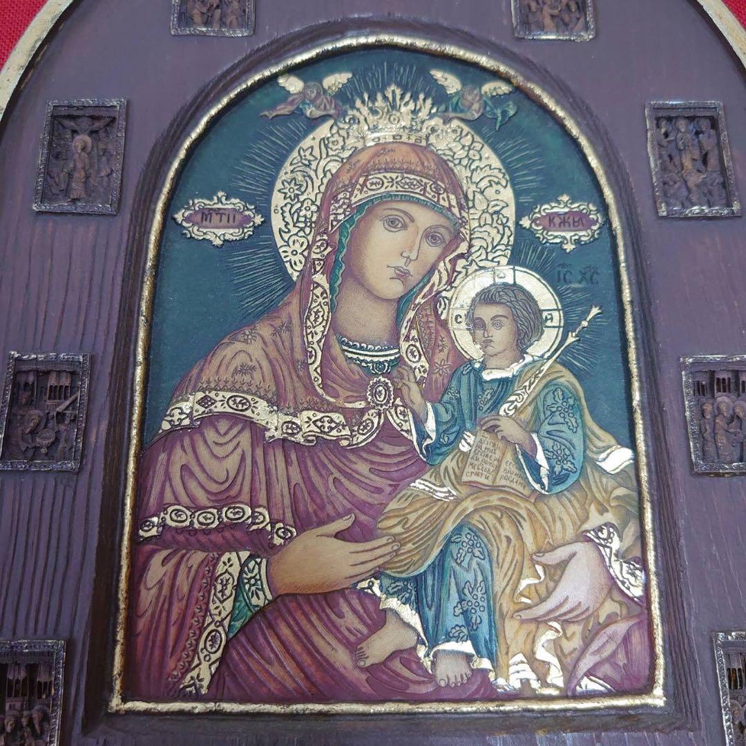 聖母子像 イコン ロシア正教 ブルガリア正教 木彫り ヴィンテージ