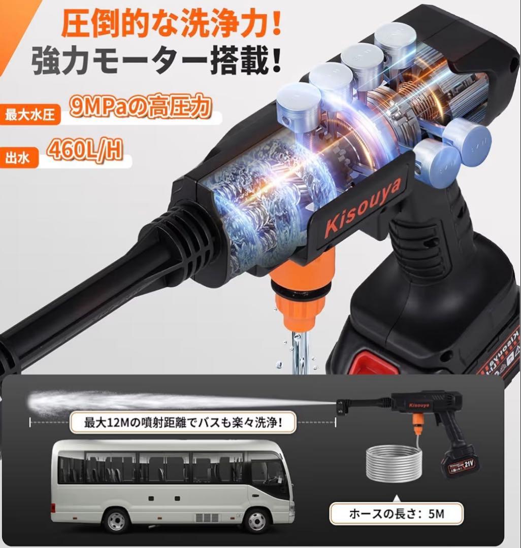 高圧洗浄機 コードレス 充電式 9MPa強力噴射 22L折り畳みバケツ付き