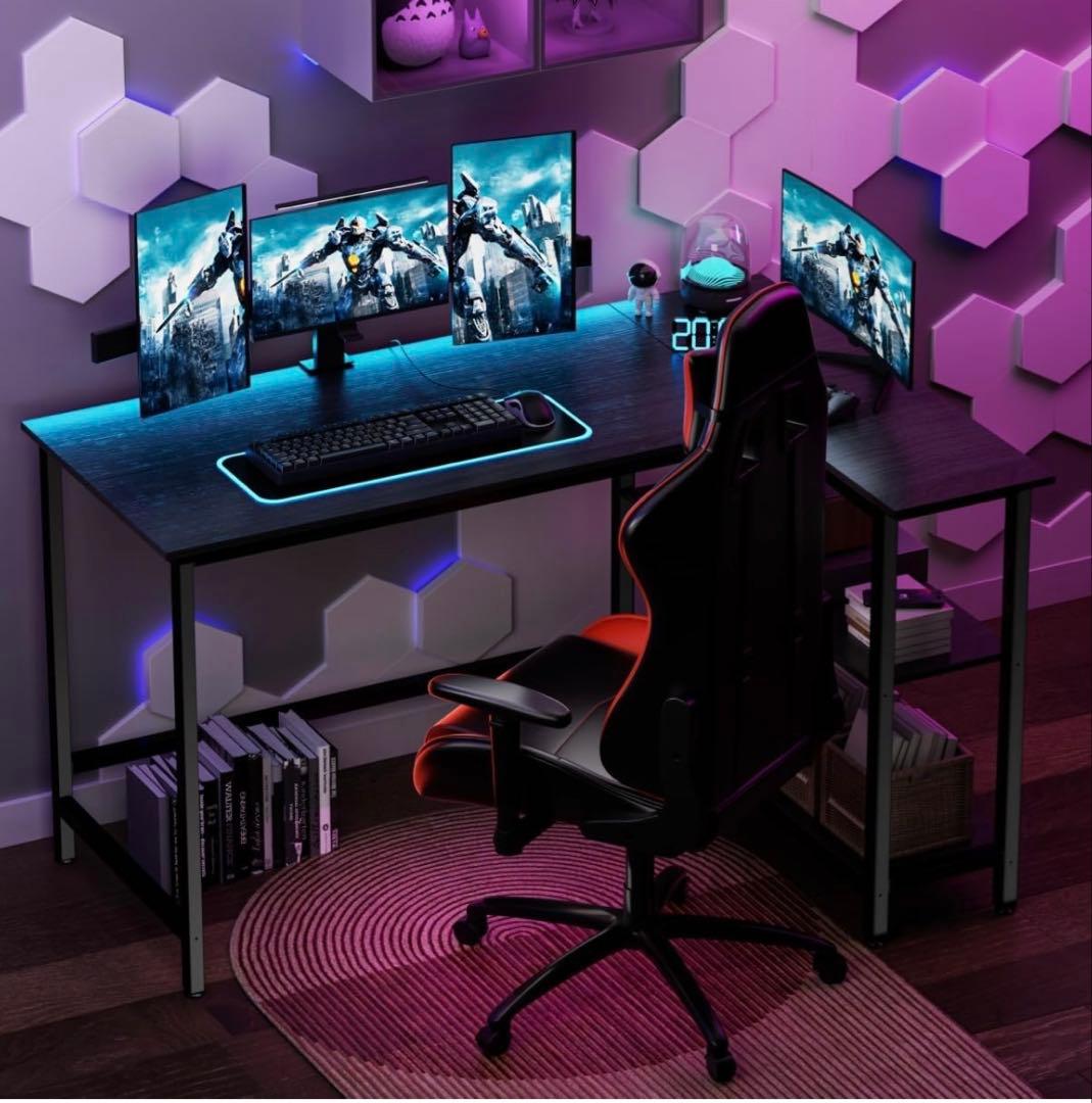 Y*U様 L字デスク 幅98cm 収納袋付きブラック　組み立て式