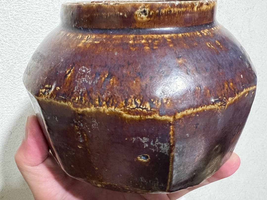 李朝 面取 小壺 飴釉 卯の浮 花入 鑑賞陶器 朝鮮 高麗 骨董 古美術