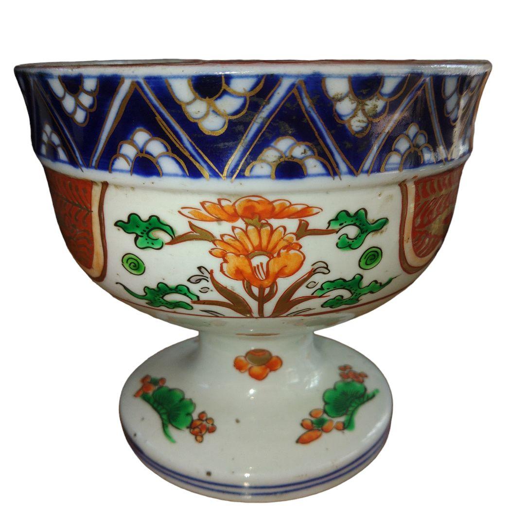 明治期　伊万里焼　草花文色絵盃洗　骨董品　アンティーク