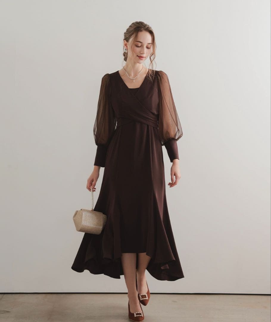 Dorry Doll クロスデザインドレス　ブラウン　Mサイズ　オケージョン