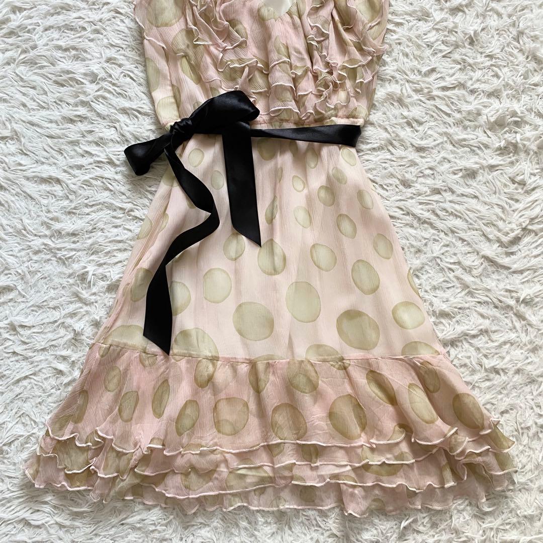 極美品■レッドヴァレンティノ　シルク100％　フリルワンピース　Aライン　42