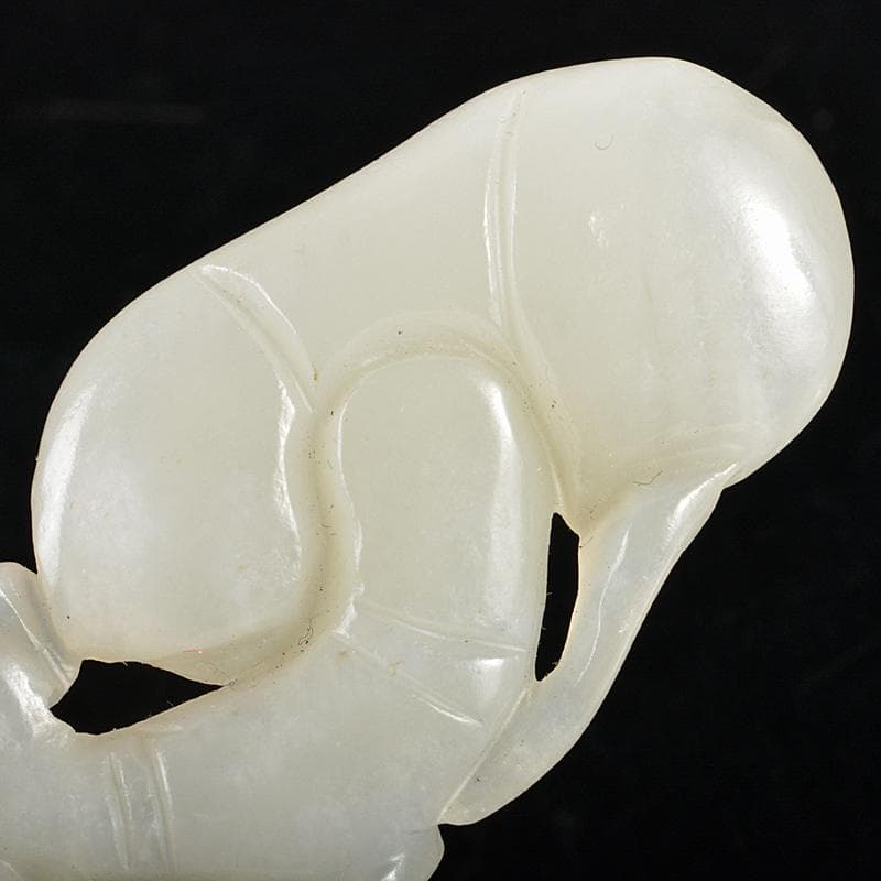 中国　玉石白玉彫刻　霊芝彫　根付　置物　V　R5977E