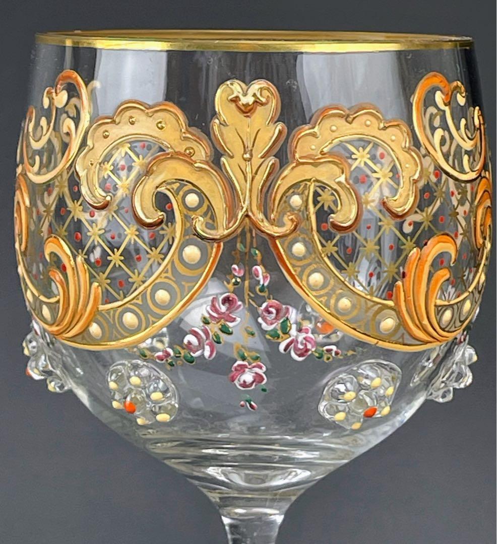 【希少】モーゼル エナメル盛 金彩 ワイングラス 金盛り エナメル彩 フランス
