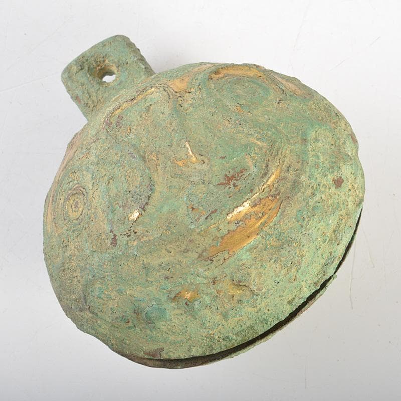 仏教美術　新羅　古銅青銅　鍍金　鈴　合わせ箱　C　R7426