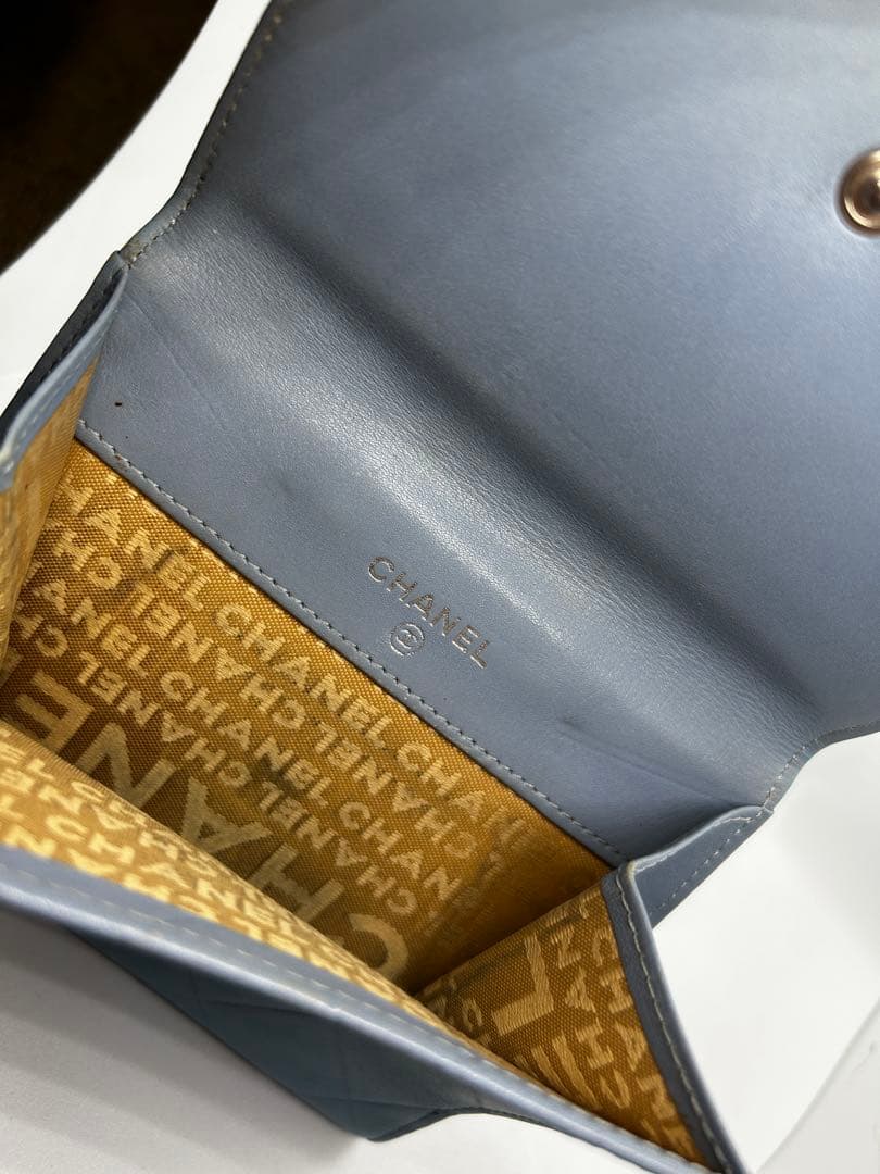 正規品 希少 シャネル CHANEL 二つ折り ミニ 財布 ロゴ ブルー/626