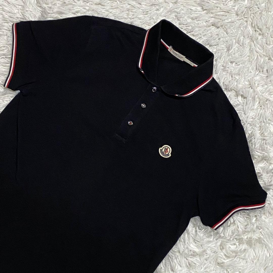 【美品】MONCLER・モンクレール・ポロシャツ・黒・赤・白・M・替えボタン