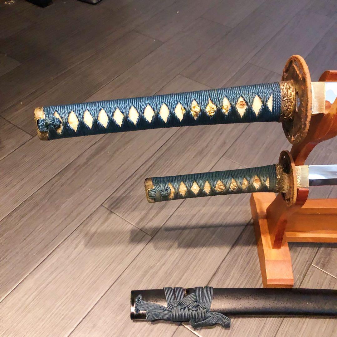 模造刀　緑拵え　美術刀剣　太刀　脇差　大小セット　2本セット