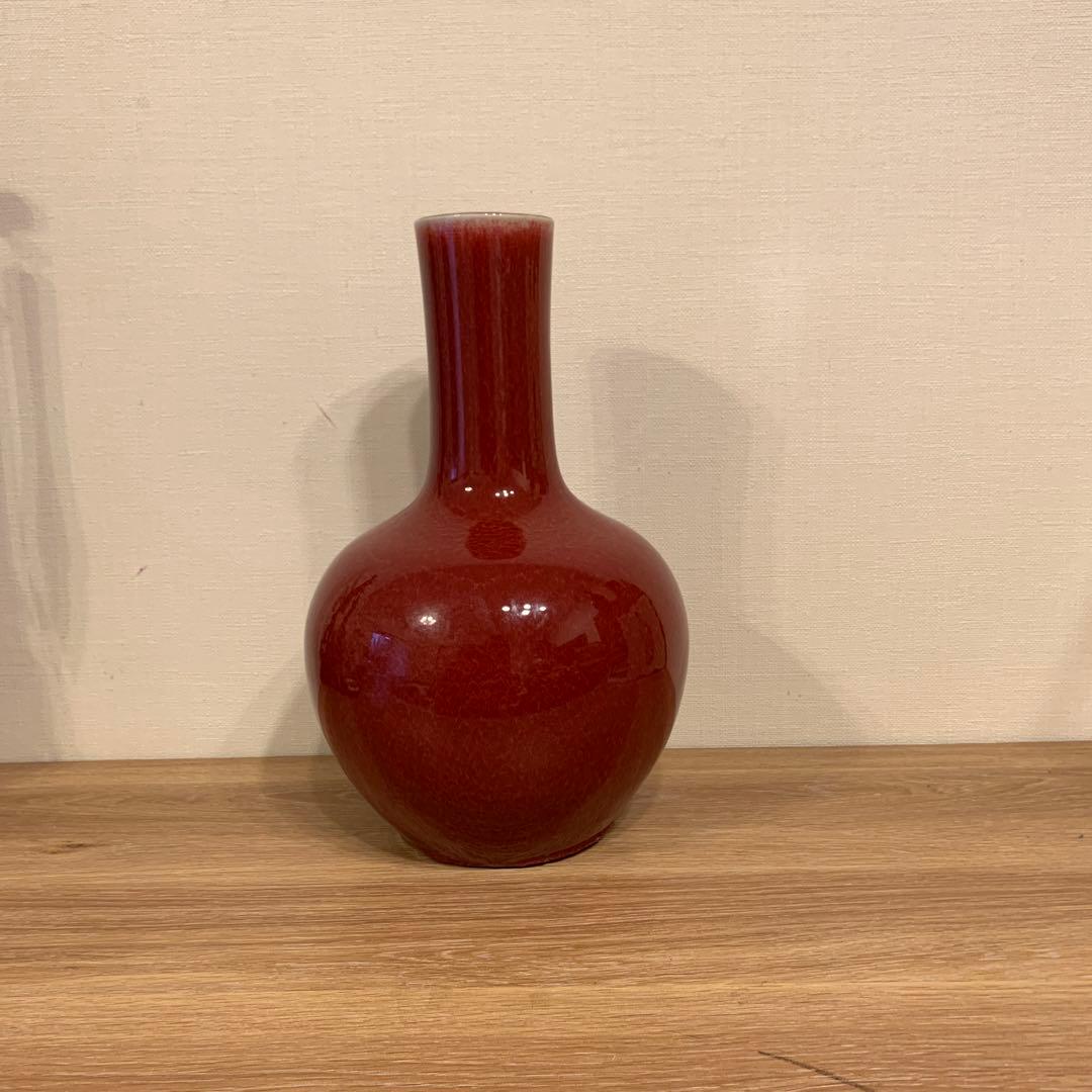 中国美術　アンティーク　祭紅釉    花瓶　　301