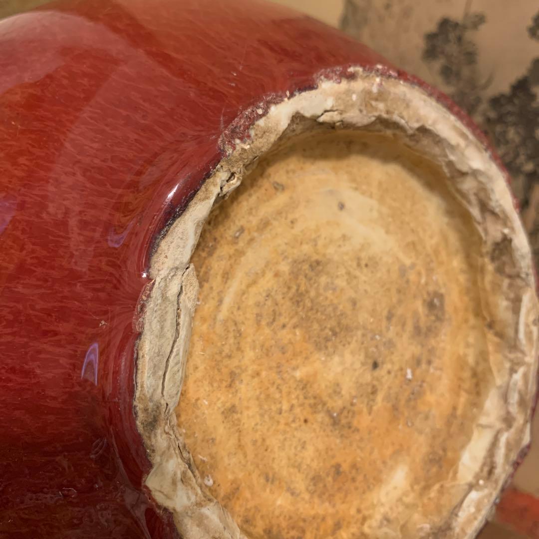 中国美術　アンティーク　祭紅釉    花瓶　　301