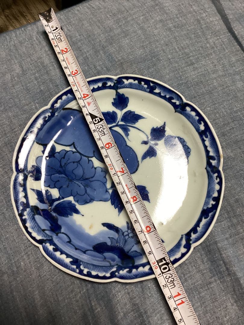 骨董品　大明製染付牡丹図七寸皿　時代物