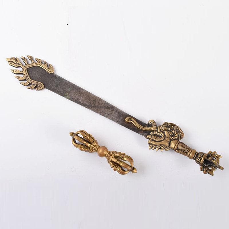 チベット密教法具　銅鍍金　文殊菩薩　利剣　ガドゥガ　八鈷杵　金剛杵　V4138B
