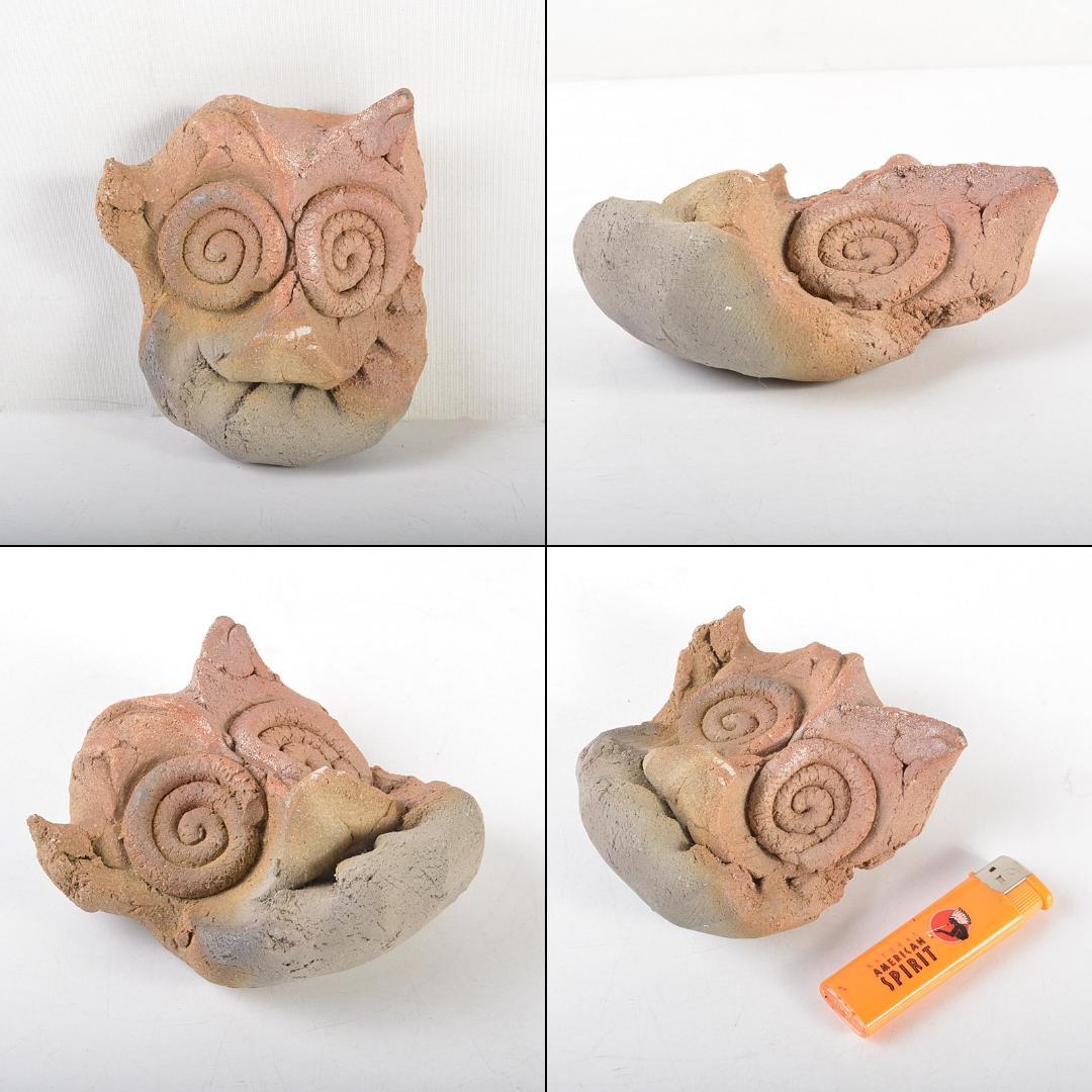 陶器製　顔像　壁飾　置物　在銘　共箱　C　R5914